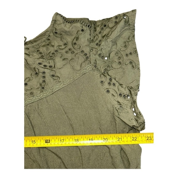 Style and Co Green Olive Flutter Sleeve women’s Blouse with Tie Front Size 1X - Picture 7 of 12